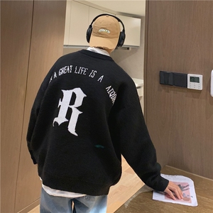 秋冬情侣款新款针织衫圆领毛衣男装港风宽松外套X5586-P75限98图片