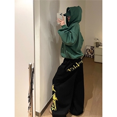 潮流美式水印运动卫裤松垂感休闲裤男女复古宽松高街阔腿休闲长裤，男装休闲裤，星座506A