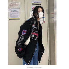 美式高街机车夹克外套男女春秋oversizec潮牌休闲情侣刺绣棒球服，男装夹克，星座1013-1