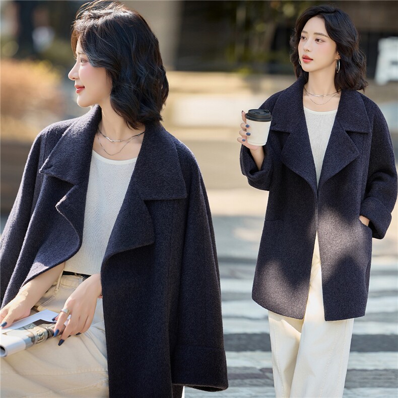 100%绵羊毛2025冬季新款时尚双面绵羊毛毛呢外套女，女装双面呢大衣，美沁