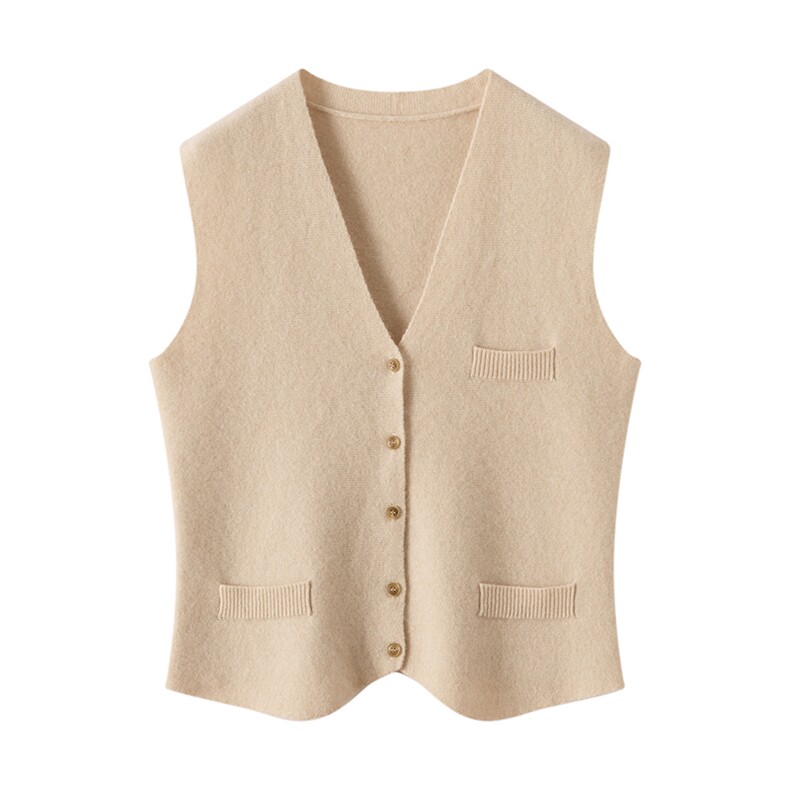 2025年秋季新款短款带兜针织羊绒马甲时尚休闲通勤百搭，女装羊绒衫，圣寒羊绒