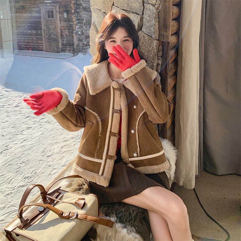 2楼002-2690-P185K278现货主推翻领气质加厚羊羔毛皮毛一体,女装羊羔毛/颗粒绒,千寻