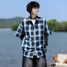 8XL-M格子短袖衬衫男夏季薄款DK制服衬衣JK学院风半袖外套DC28004，男装衬衫，电商B312