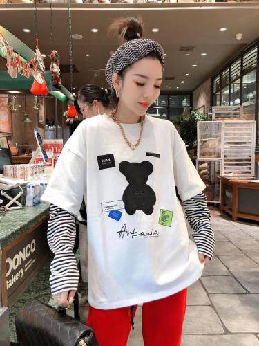 春季上新小熊款假两件T，女装，一杭