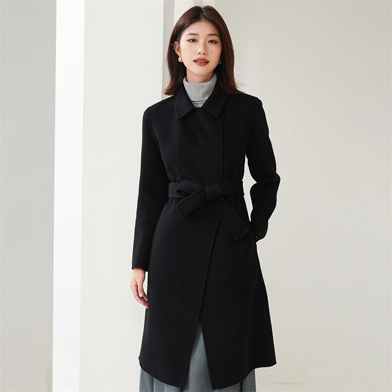 两用翻领2024年秋冬季新款羊毛双面呢大衣,女装双面呢大衣,织美生