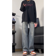 春秋新款做旧牛仔裤美式直筒高街裤子XZ310A-4-NZ18SY，男装牛仔裤，星座310A-4