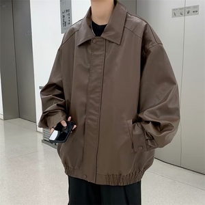 A751-P67 2023秋季新款潮牌机车服宽松外套美式复古pu皮夹克男图片