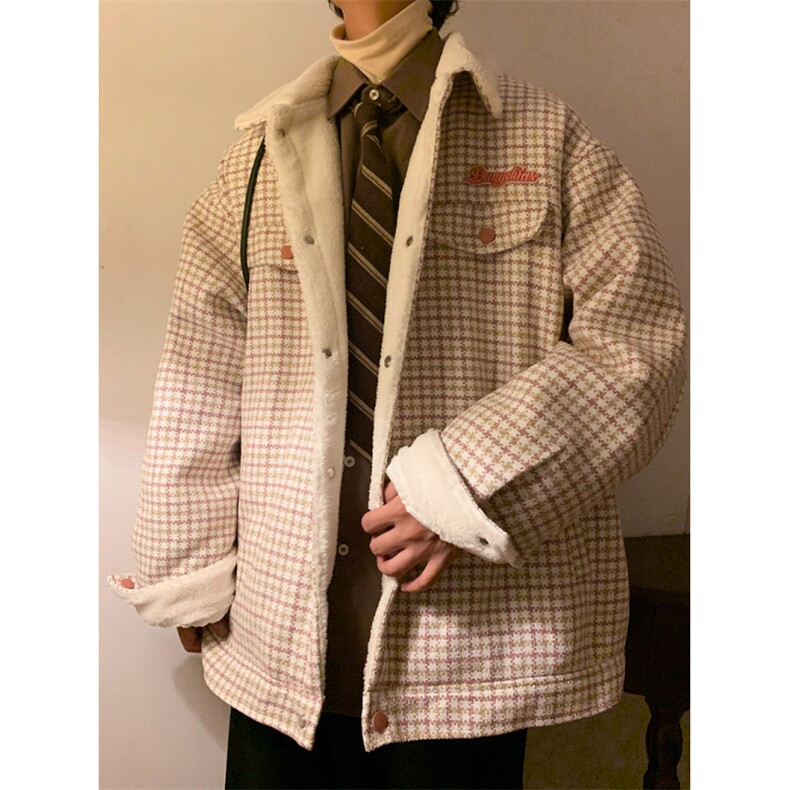 小香风内里羊羔毛翻领青春情侣大码外套棉衣XZ301AMY89,男装棉衣,星座301A
