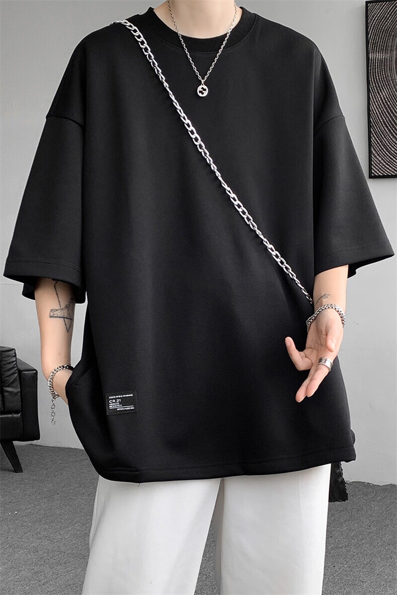 8XL-M特大码美式男T侧面隐形口袋宽松内搭上衣冰丝短袖DX313P25,男装T恤,电商D206-1
