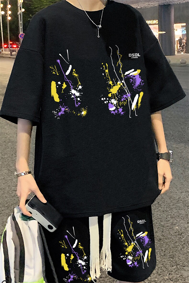 套装！华夫格套装短袖T恤短裤男HTZ529-特p：38,男装牛仔裤,电商B371