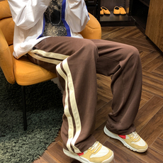 美式复古条纹运动裤男潮牌ins高街嘻哈宽松直筒休闲裤AK7279-P35，男装休闲裤，星座1008