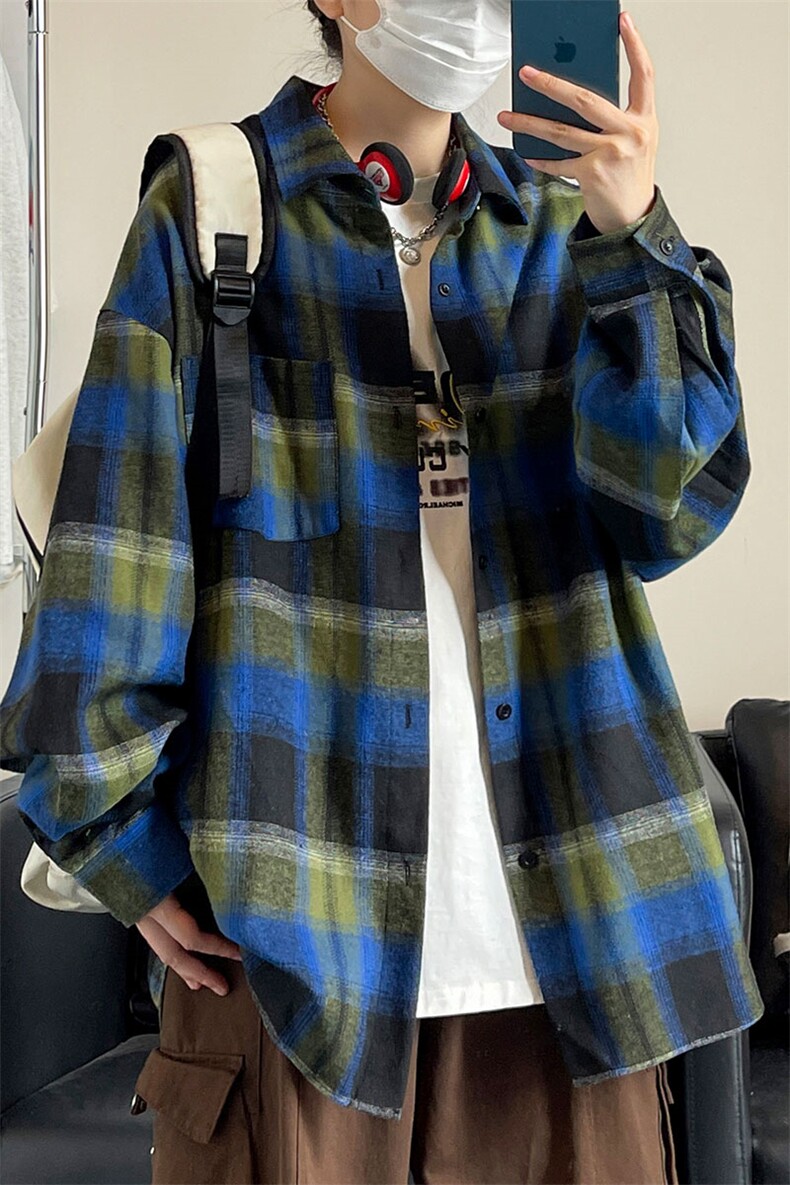 韩版潮流复古格子大码翻领长袖衬衫内搭外套C2192-P30【特价】,男装衬衫,电商A007