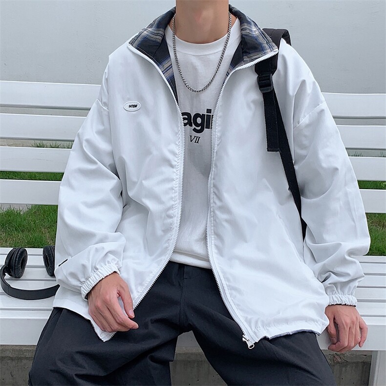 高品质款男夹克两面穿贴标格子拼色冲锋衣外套JK0022P55,男装夹克,星座1013-1