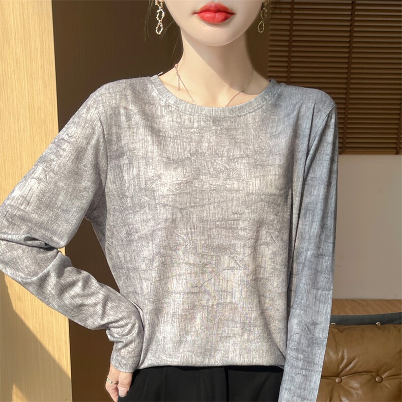 秋季新款天丝女圆领水墨画长袖正品细绒棉打底衫时尚亲肤上衣,针织衫/毛衣,羊特美羊绒