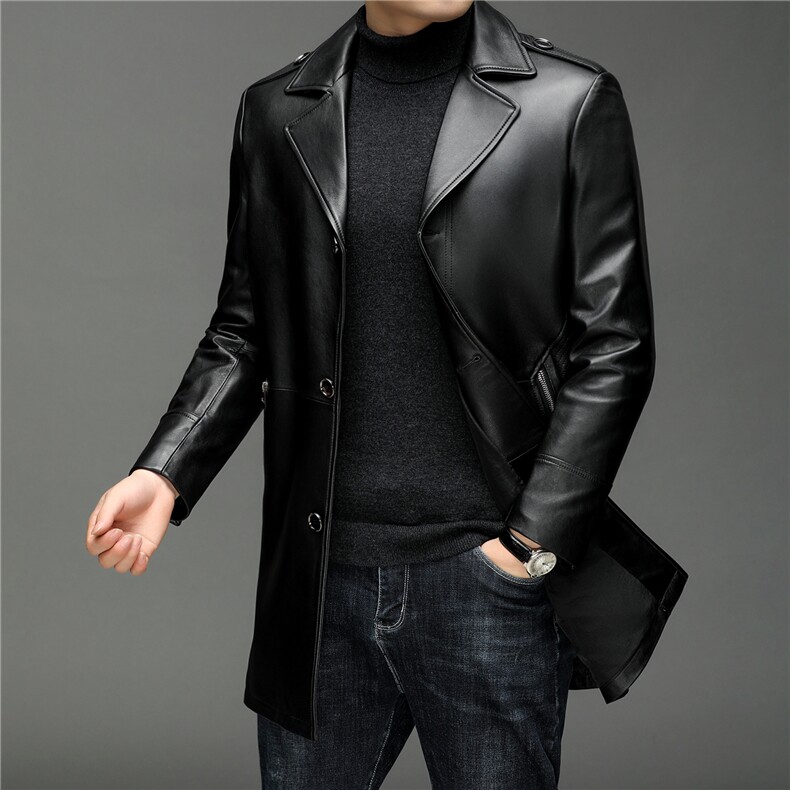 X19055秋冬新款海宁皮衣男士中长款绵羊皮夹克西装领P810，男装皮衣，电商B360