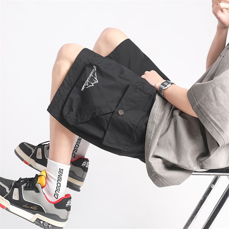 短裤男夏季新款港风宽松冰丝大码工装五分裤DK8857-P32图片