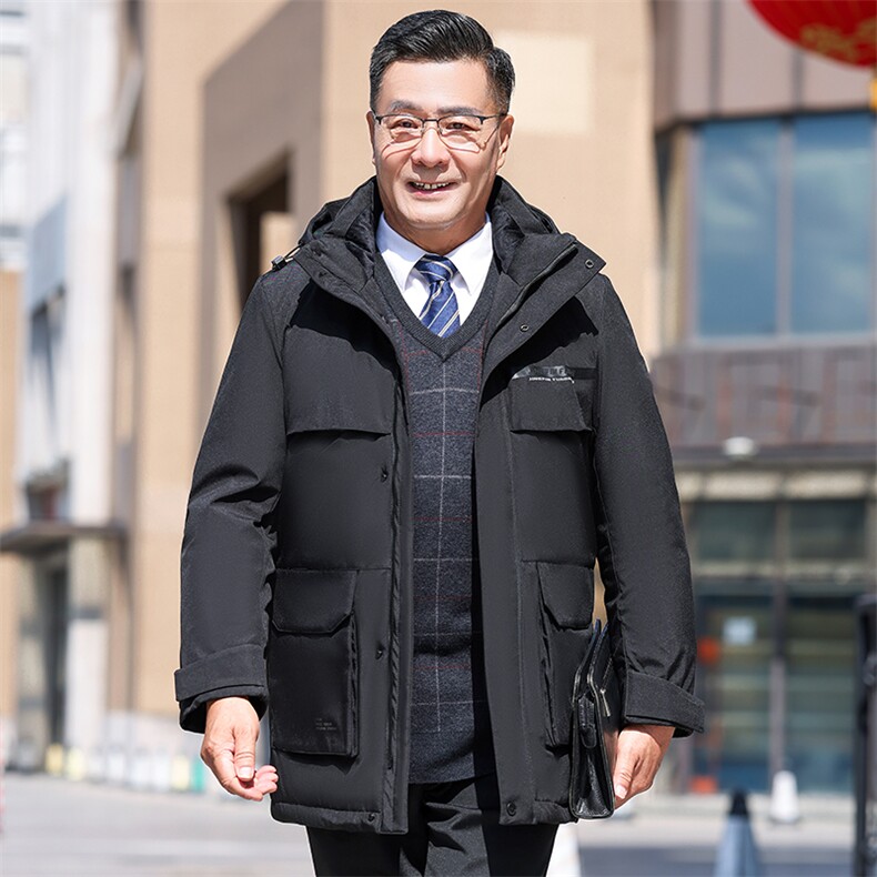 2025年中老年时尚商务男士白鸭绒羽绒服中长款加厚外套YR233-P180,男装羽绒服,星座1210A