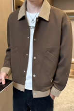 高端毛呢工装翻领呢子针织拼色夹克外套男DS-A329-JK2336-P105，男装夹克，电商A329