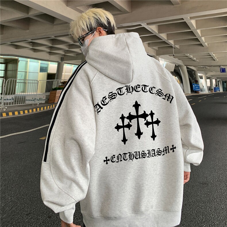 高品质！全棉重磅400克潮牌宽松休闲三条杠连帽卫衣RH1411特p58,男装卫衣,星座610B-1