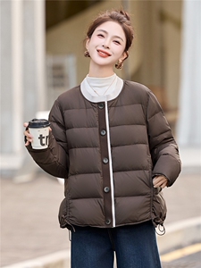 2025冬季新款时尚撞色圆领白鸭绒羽绒服女外套图片