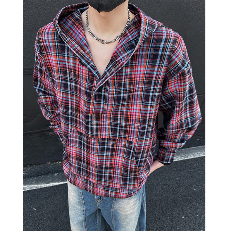 美式高街潮流格子衬衫潮牌宽松休闲上衣A086-CS2209-P38,男装衬衫,电商基地A086