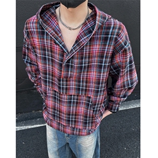 美式高街潮流格子衬衫潮牌宽松休闲上衣A086-CS2209-P38，男装衬衫，电商基地A086