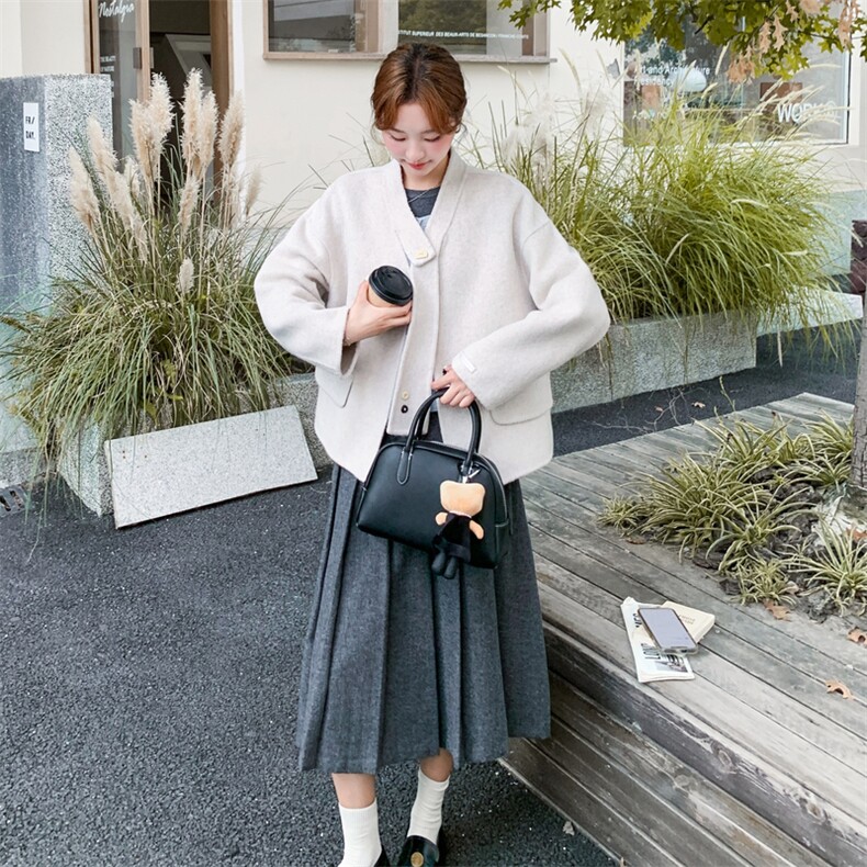 设计感短款双面羊绒大衣女2025秋冬新款韩系气质显瘦百搭毛呢外套,女装毛呢外套,2B187