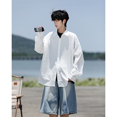 8XL-M泡泡纱盐缩肌理长袖衬衫男夏季冰丝外套防晒衬衣CS29007P40，男装衬衫，电商B312
