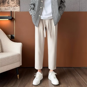冰丝男夏季男冰丝直筒休闲裤宽松7分阔腿裤褶皱垂感西裤 VS043图片