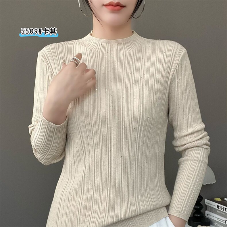 2025年秋季常规长袖通勤坑条星空珠片纱时尚百搭通勤简约休闲，女装针织衫/毛衣，暖姿羊绒