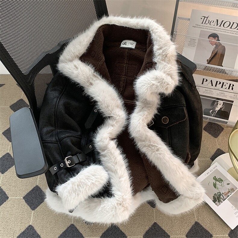 2025新款羊羔绒加绒加厚毛毛拼接立领棉服保暖潮男女W8532-P130,男装棉衣,星座512-4