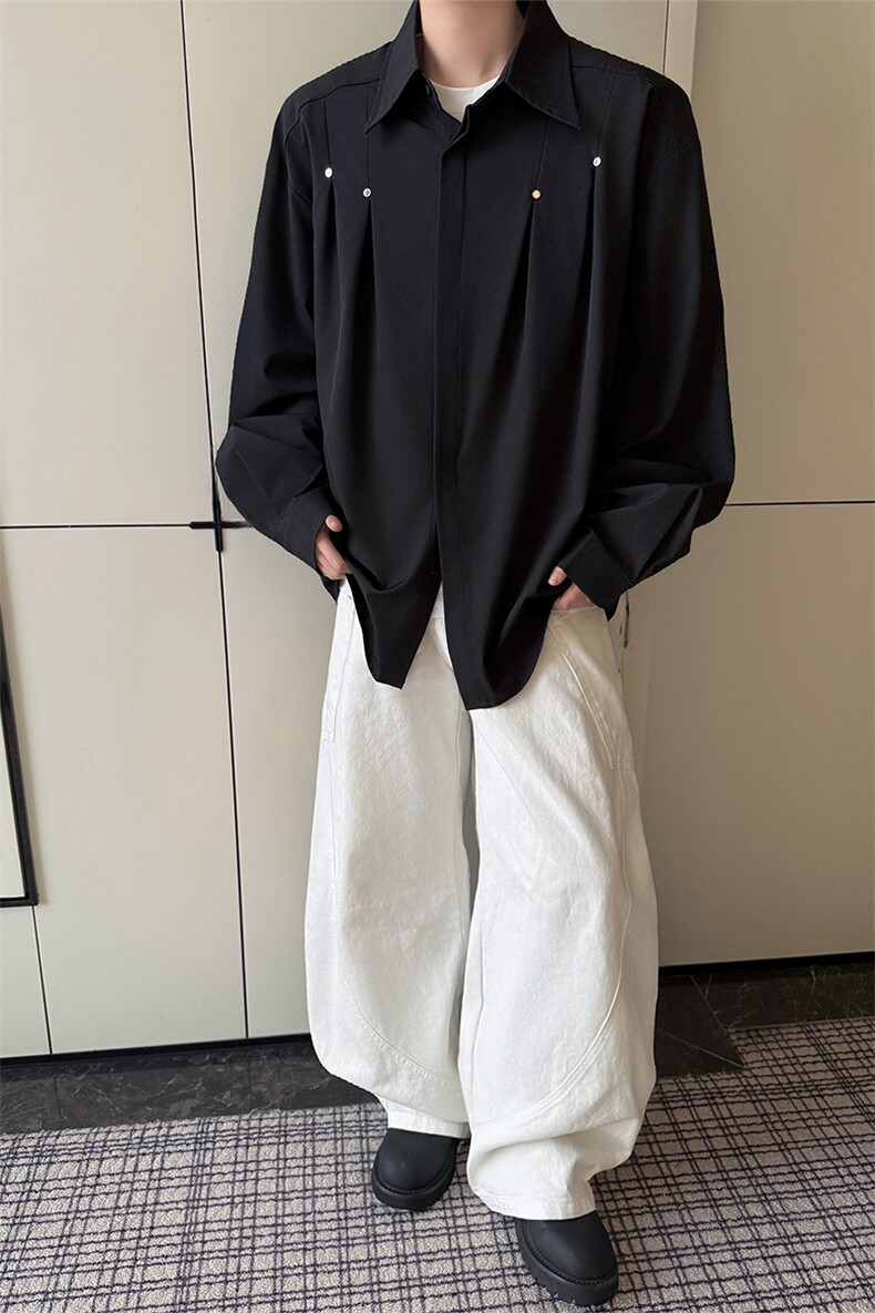 春秋男士衬衫外套韩版休闲长袖衬衫打底西装领铆钉装饰衬衫P42,男装T恤,电商B319