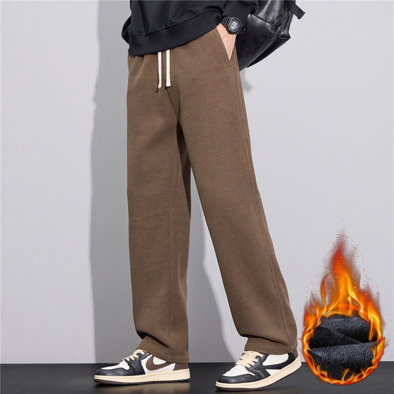 2025男士提花针织款式阔腿裤加绒休闲裤男长裤秋冬厚款保暖裤7005，男装棉衣，星座224-1