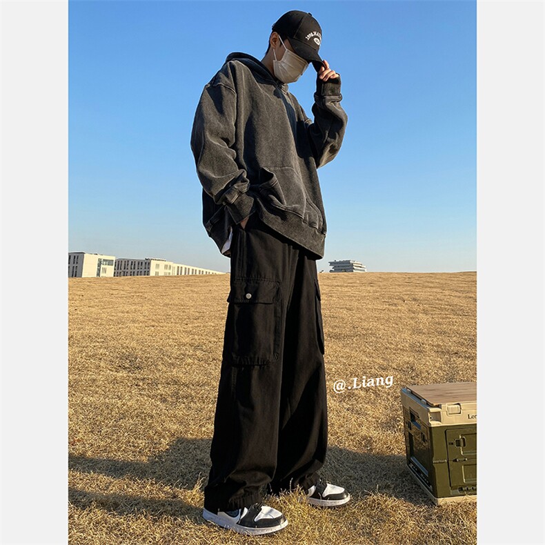 美式高街工装宽松直筒垂感阔腿裤棉715-6-BX20P65(控88）,男装休闲裤,星座715-6
