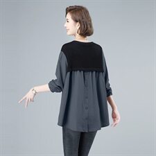 新款拼接宽松长袖T恤大码休闲打底衫，女装T恤，秋牧寒烟