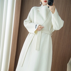 高端羊毛大衣长款秋冬新款羊绒2024双面立领气质毛呢外套呢子大衣，女装双面呢大衣，泰公羊绒