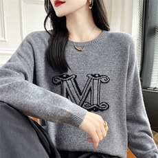 秋冬新款羊毛针织衫女圆领宽松显瘦慵懒风套头毛衣打底衫，女装羊毛衫，蒙莲贝斯