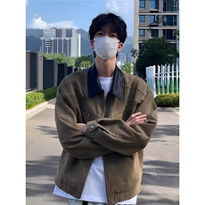 cleanfit卡其色短款哈灵顿夹克男秋季美式复古巴恩风翻领工装外套，男装夹克，星座205-3