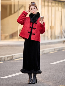 《现货》2025年冬季新中式高档真狐狸毛90羽绒服厚款保暖提花上衣图片