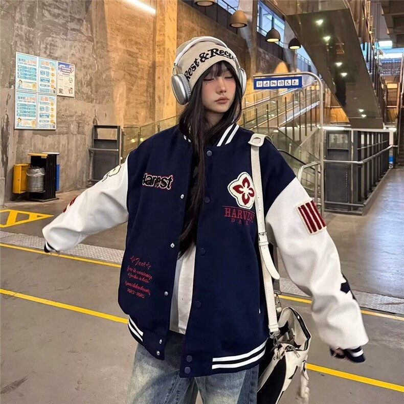 潮美式复古刺绣字母拼接棒球服春季新款夹克外套JK0724-P65,男装夹克,星座308B-2