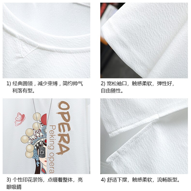 Q11161-P30京剧脸谱春夏季七分袖t恤男大码五分袖男短袖展架,男装T恤,电商A040A