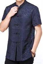 夏季新款中年香云纱男式短袖衬衫唐装上衣中式休闲衬衣，男装民族服装，电商B212（原钱塘6029）