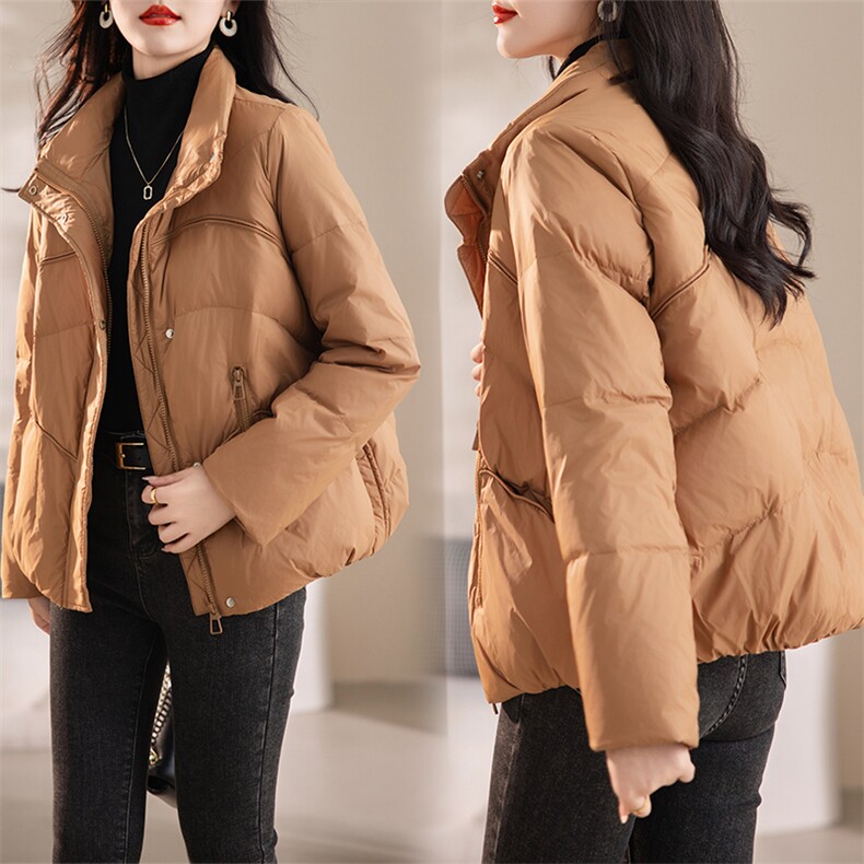 高端羽绒服女短款2023冬季新款宽松时尚小个子轻薄白鸭绒立领外套，女装羽绒服，余墨