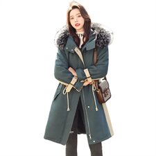 派克棉服女中长款2024冬季新款韩版收腰洋气加绒棉衣外套，女装棉衣/棉服，雅佳俏