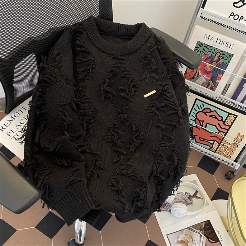 冬季新款男士高级感迷彩拼色毛衣潮牌痞帅高端圆领百搭针织衫,男装针织衫/毛衣,星座1013