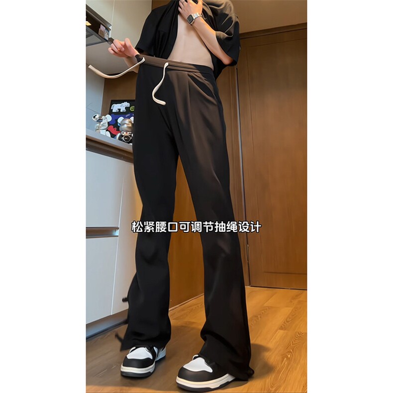 新中式排扣垂感西裤痞帅高级感vintage修身微喇直筒休闲裤,男装休闲裤,星座310A-4