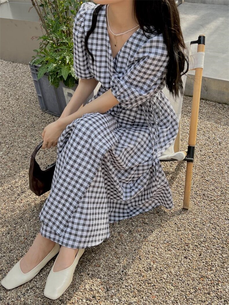 【补单款】夏季格子系列显瘦款连衣裙，女装连衣裙，奥瑾