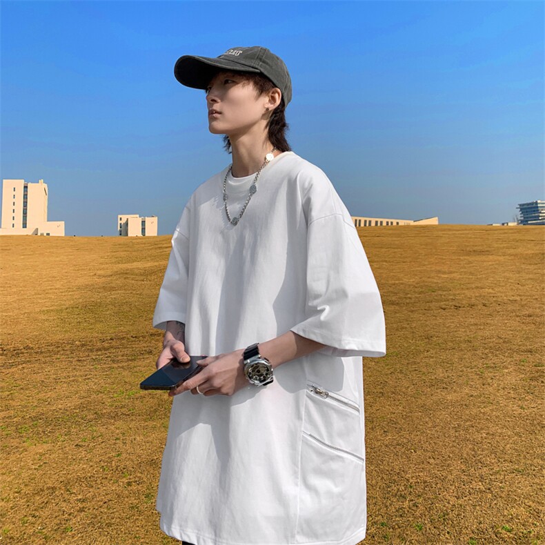 wassuphappy金属拉链短袖t恤男夏季薄款潮流美式五分袖休闲半袖,男装T恤,星座109-1