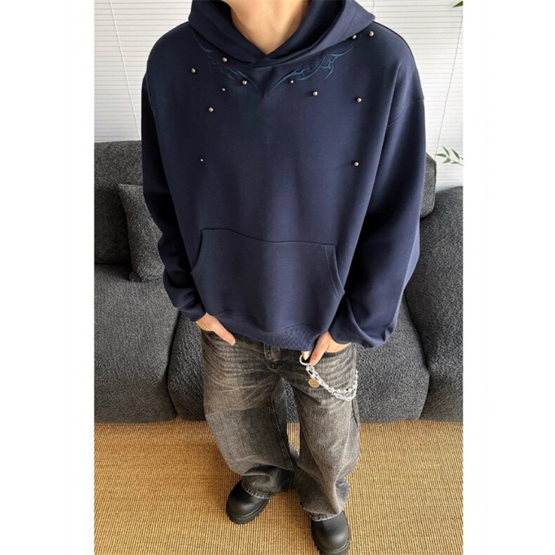 现货JY158-P50复古钉珠刺绣设计连帽卫衣男女宽松休闲帽衫网图,男装卫衣,星座1501-3