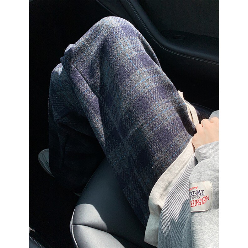 8XL-M 特大码加厚毛呢料格子休闲裤宽松直筒长裤子男裤毛呢裤K946图片